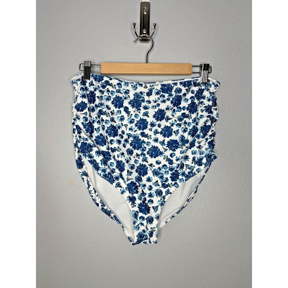 Albion Bikini Bottom Womens XL Santorini High Waisted Floral Ruched Lined EUC